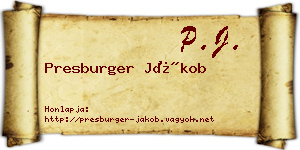 Presburger Jákob névjegykártya